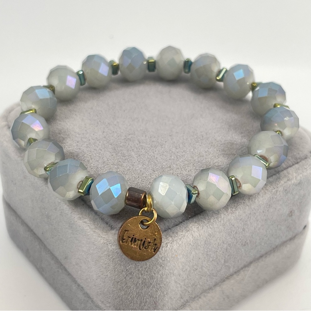 Erimish Gray AB Coated Glass Faceted Beaded Stretch Bracelet